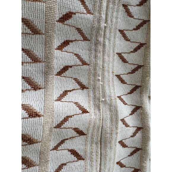 Vintage 80s curtain, tan brown zigzag abstract pattern, pleated, price for one - Picture 9 of 10